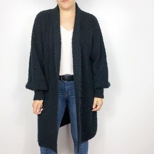 VINTAGE Black Chunky Knit Balloon Sleeve Cardigan